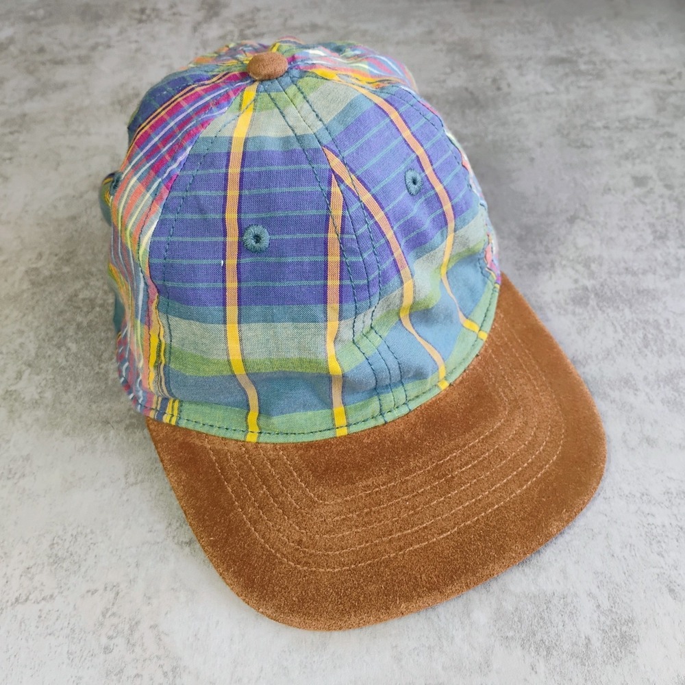J.Crew Plaid Baseball Cap Suede Brim Men's Strapback Hat Adjustable Ocean Madras
